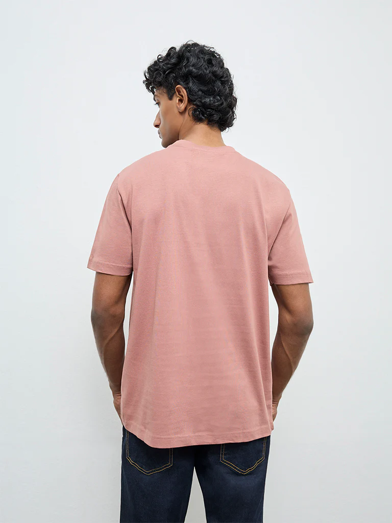 WES Casuals Dusty Pink Solid Relaxed-Fit Cotton T-Shirt - Image 5