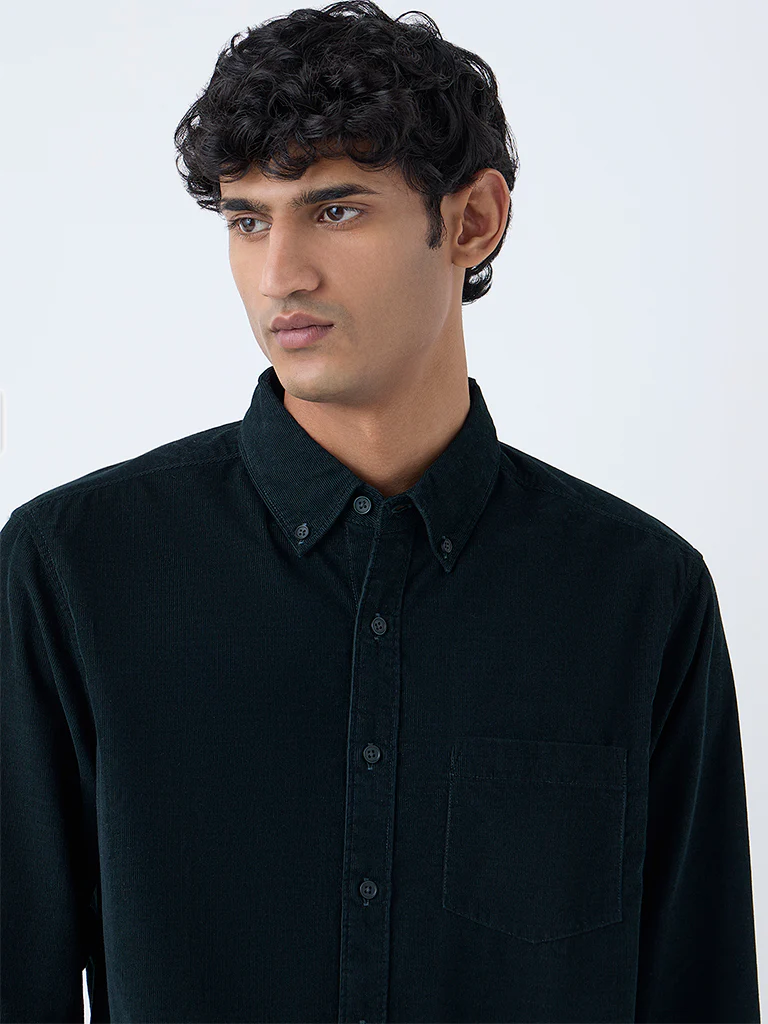 WES Casuals Green Corduroy-Textured Relaxed-Fit Shirt - Image 4