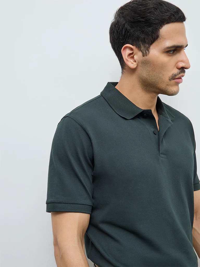 WES Casuals Green Relaxed-Fit Cotton-Blend Polo T-Shirt - Image 4