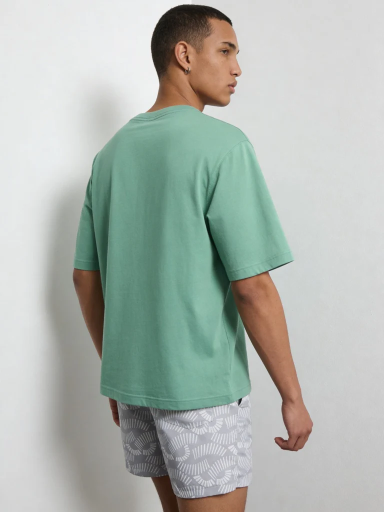WES Casuals Green Relaxed-Fit Cotton Swimwear T-Shirt - Image 4