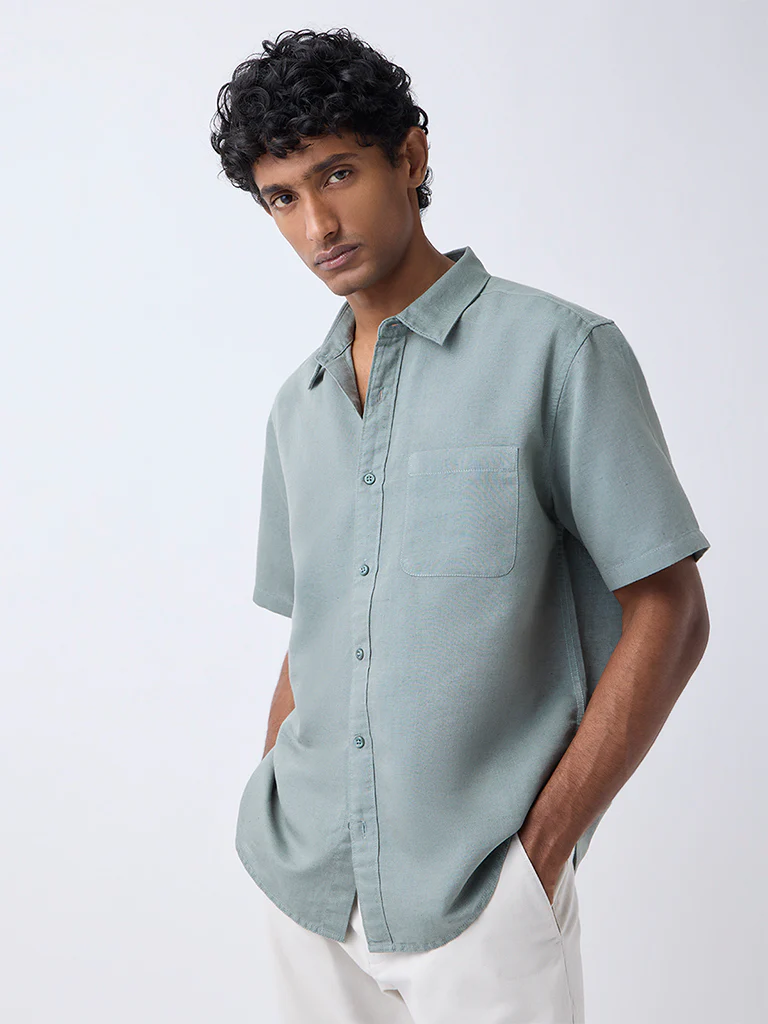 WES Casuals Green Relaxed-Fit Linen-Blend Shirt - Image 2