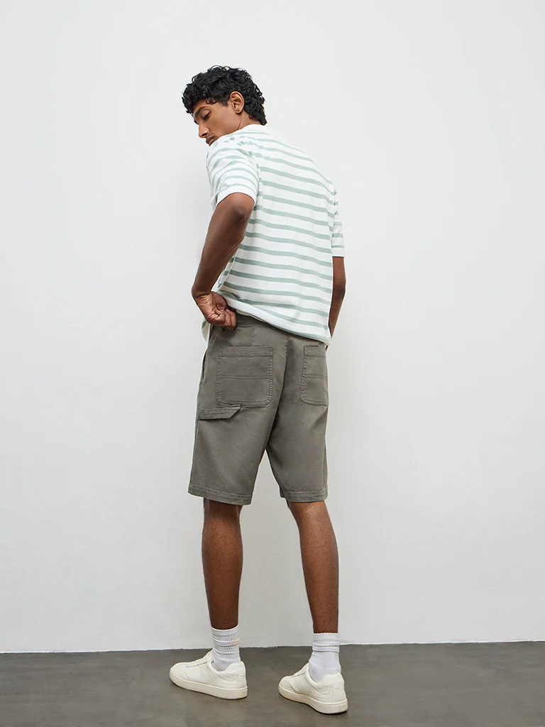 WES Casuals Green Relaxed-Fit Mid-Rise Canvas Carpenter Shorts - Image 5