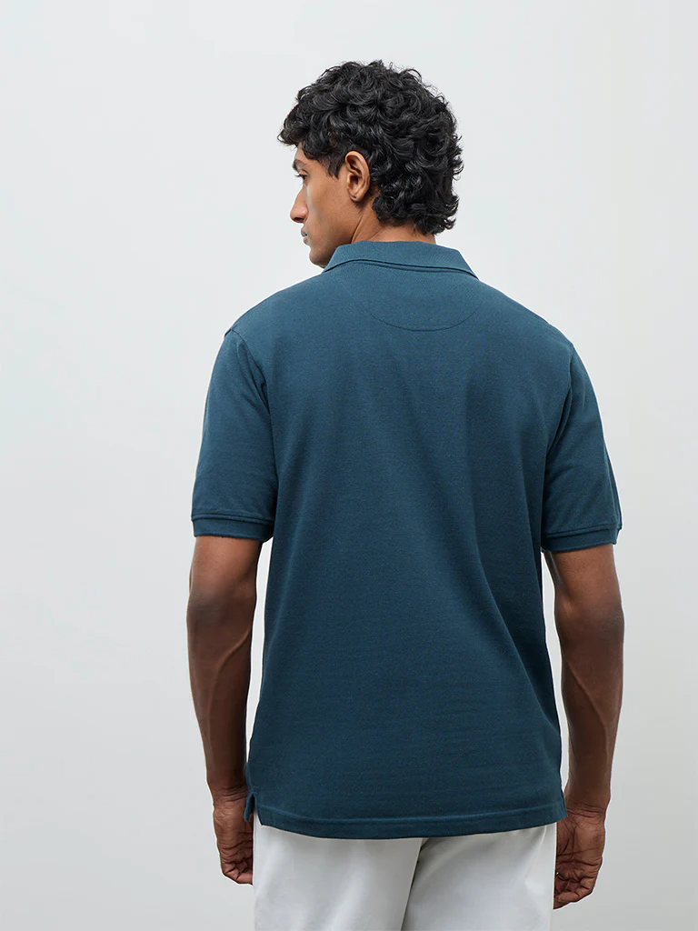 WES Casuals Green Striped Relaxed Fit Quarter-Zip Polo T-Shirt - Image 5
