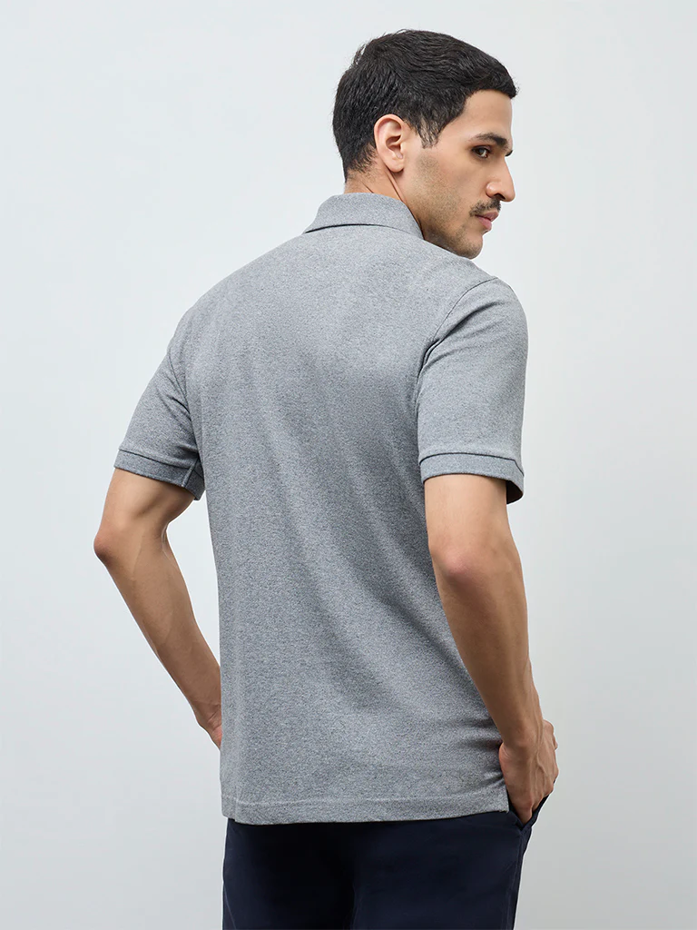 WES Casuals Grey Relaxed-Fit Cotton-Blend Polo T-Shirt - Image 5