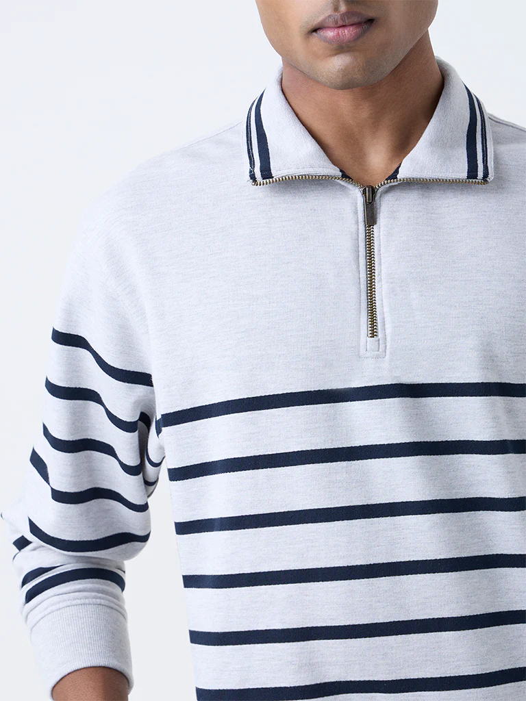 WES Casuals Grey Relaxed-Fit Cotton-Blend Quarter-Zip Sweatshirt - Image 4