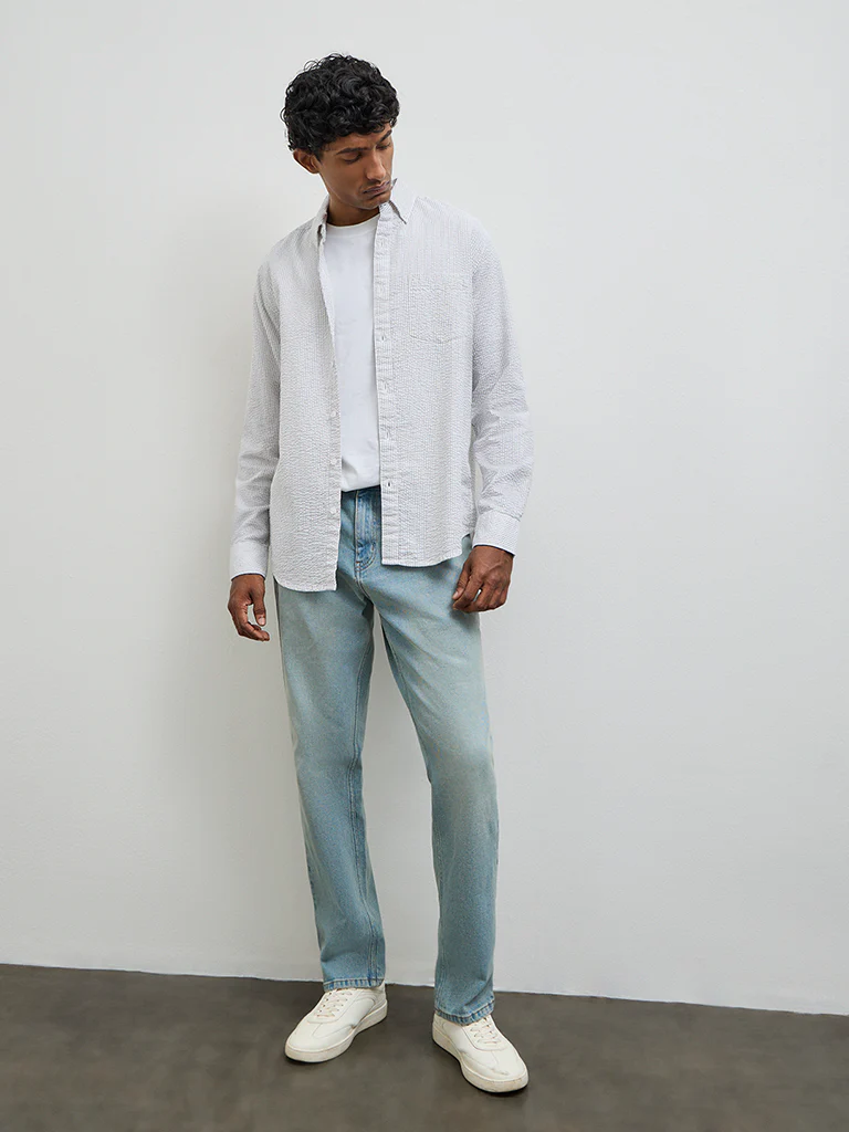 WES Casuals Grey Striped Relaxed-Fit Cotton Shirt - Image 2