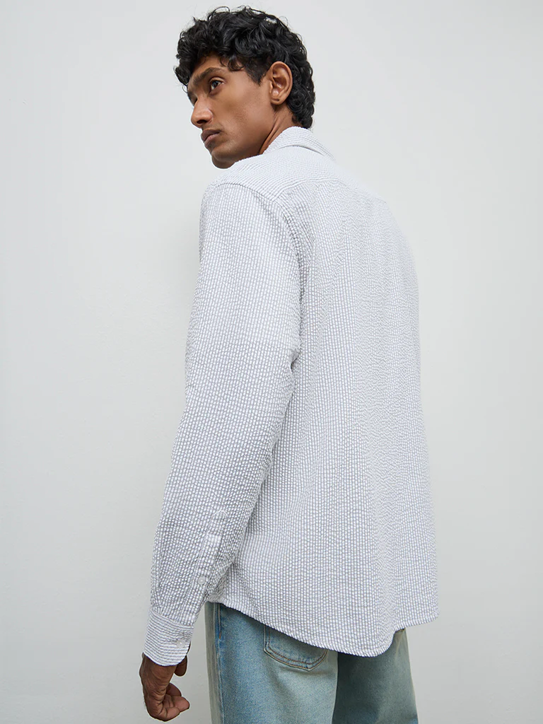 WES Casuals Grey Striped Relaxed-Fit Cotton Shirt - Image 4