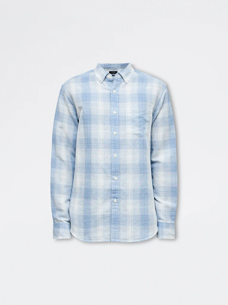 WES Casuals Light Blue Check Relaxed Fit Cotton-Blend Shirt - Image 5