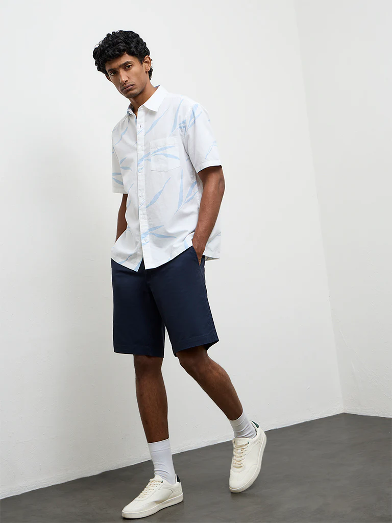 WES Casuals Light Blue Printed Relaxed-Fit Cotton-Blend Shirt - Image 2