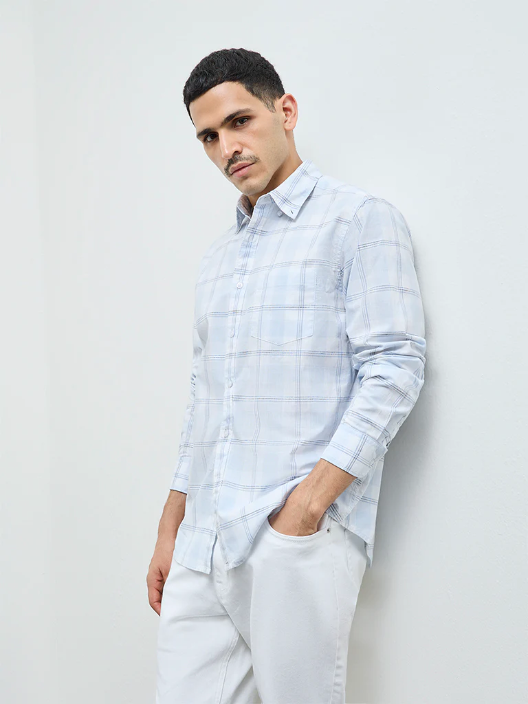 WES Casuals Light Blue Relaxed-Fit Cotton-Blend Shirt