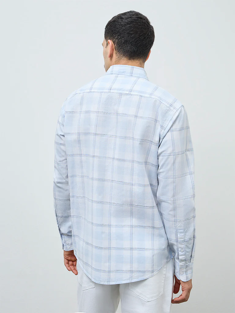 WES Casuals Light Blue Relaxed-Fit Cotton-Blend Shirt - Image 4