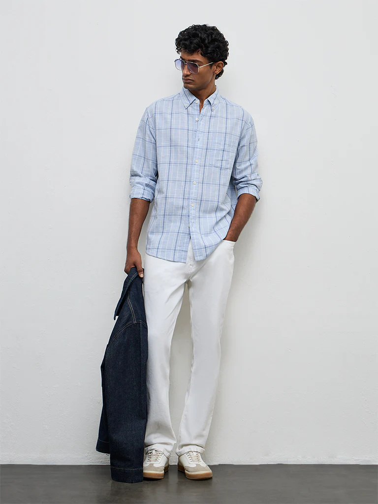 WES Casuals Light Blue Relaxed-Fit Cotton-Blend Shirt
