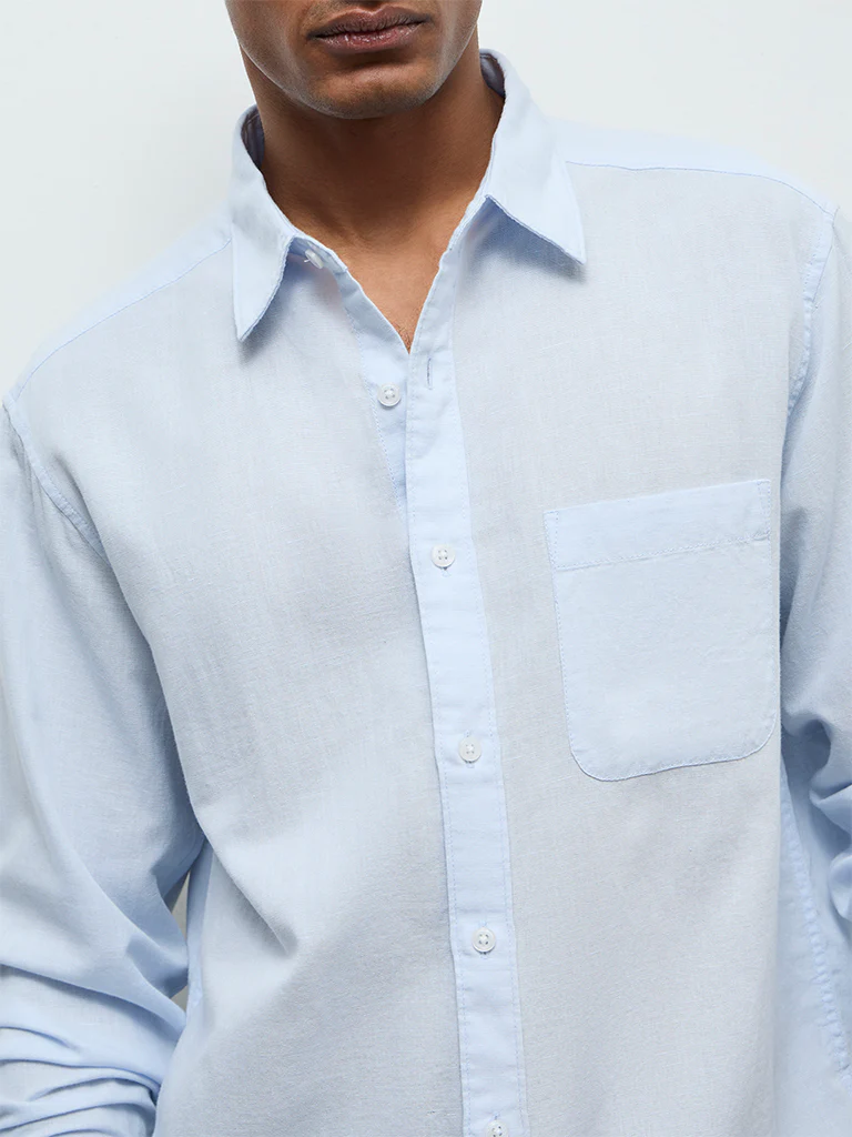 WES Casuals Light Blue Relaxed-Fit Cotton-Blend Shirt - Image 4