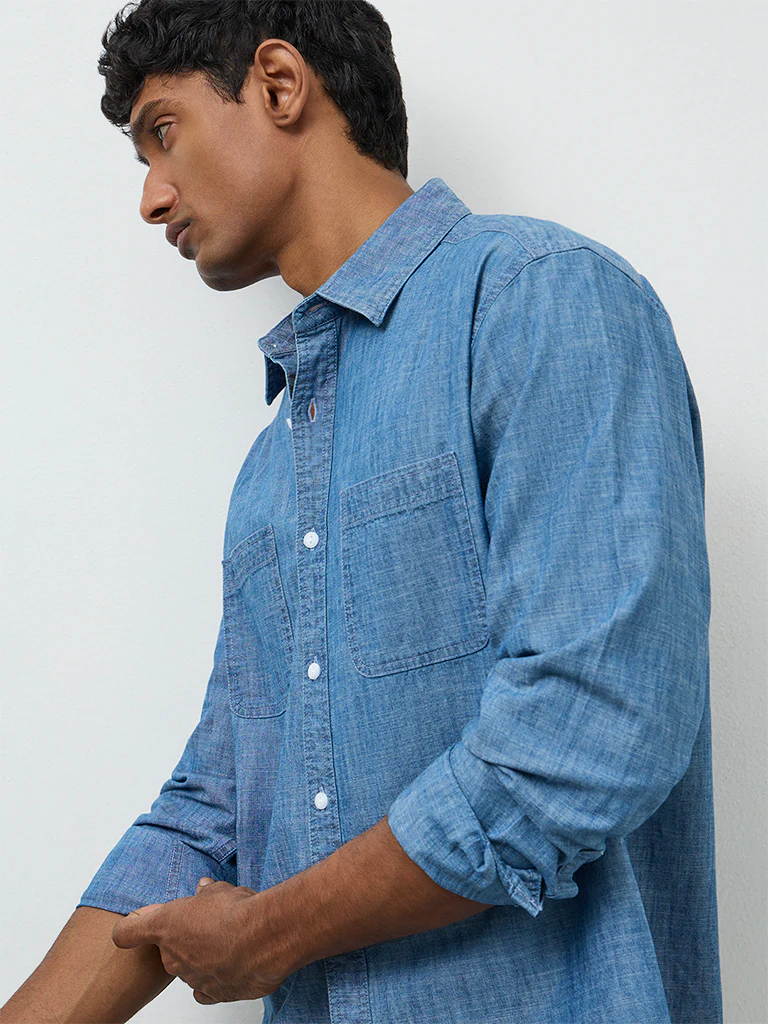 WES Casuals Light Blue Relaxed-Fit Cotton Shirt - Image 3
