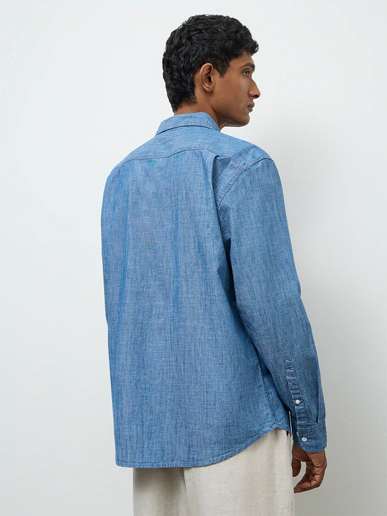 WES Casuals Light Blue Relaxed-Fit Cotton Shirt - Image 4