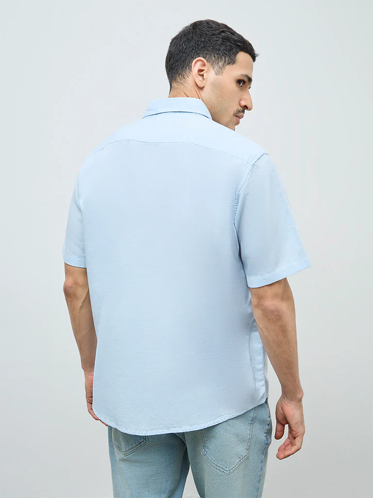 WES Casuals Light Blue Solid Relaxed-Fit Linen-Blend Shirt - Image 5