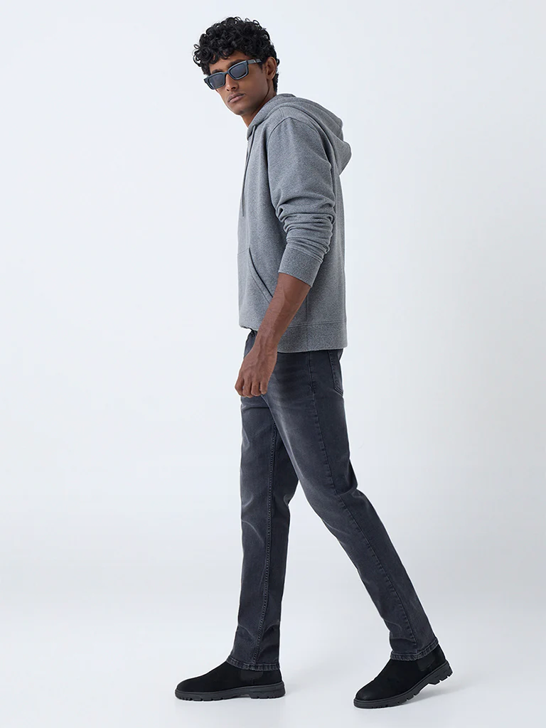 WES Casuals Light Grey Solid Relaxed-Fit Hoodie - Image 3
