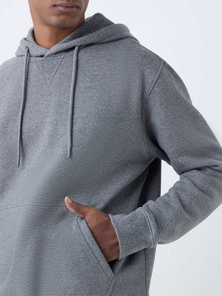 WES Casuals Light Grey Solid Relaxed-Fit Hoodie - Image 4