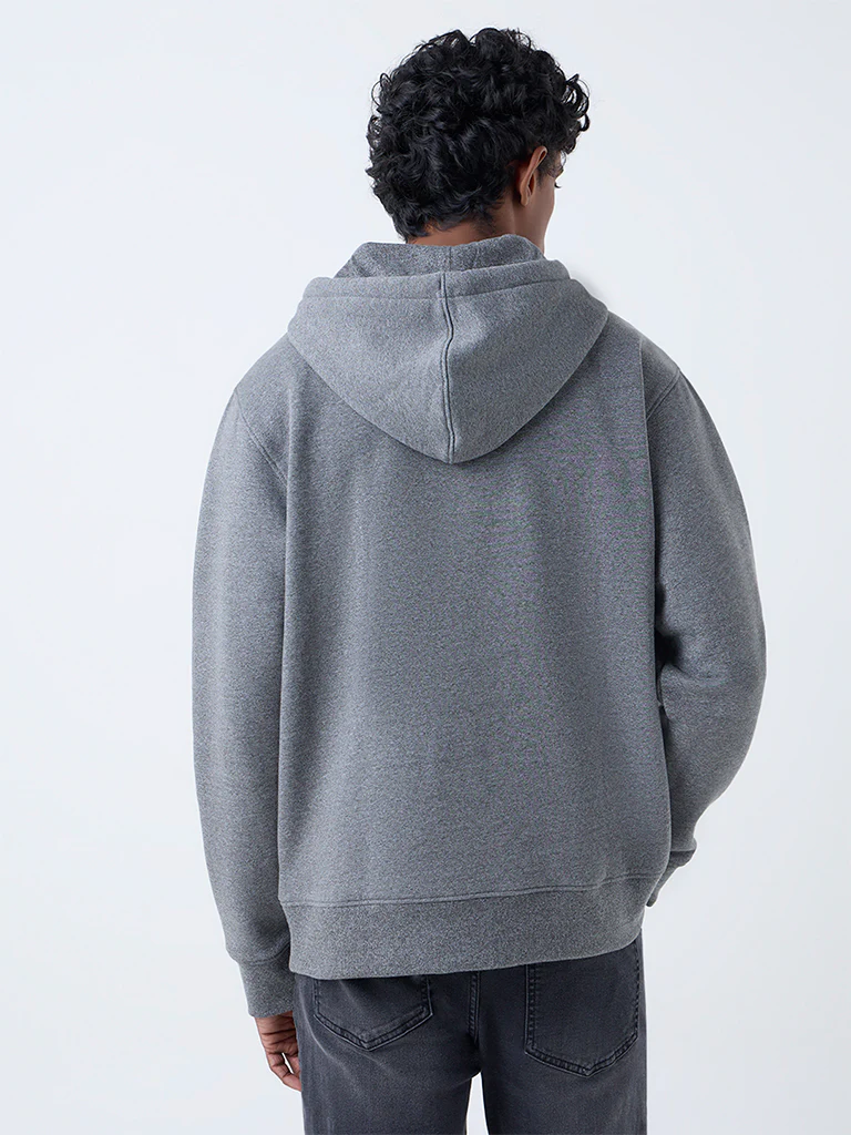 WES Casuals Light Grey Solid Relaxed-Fit Hoodie - Image 5