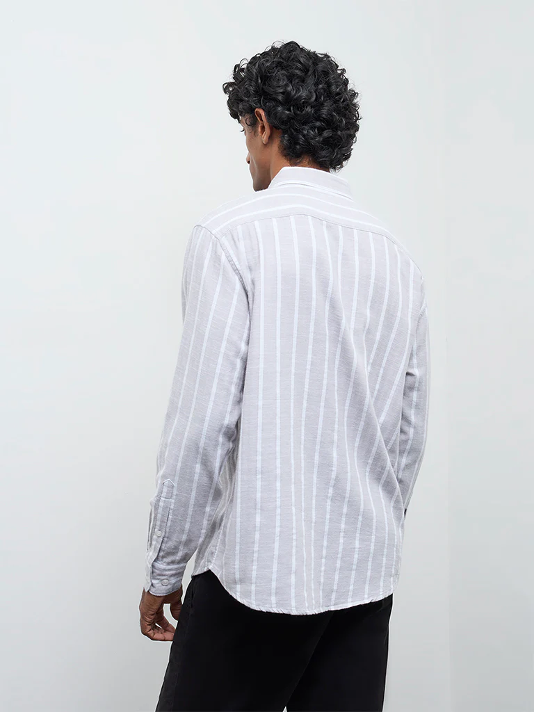 WES Casuals Light Grey Textured Relaxed Fit Cotton Shirt - Image 4