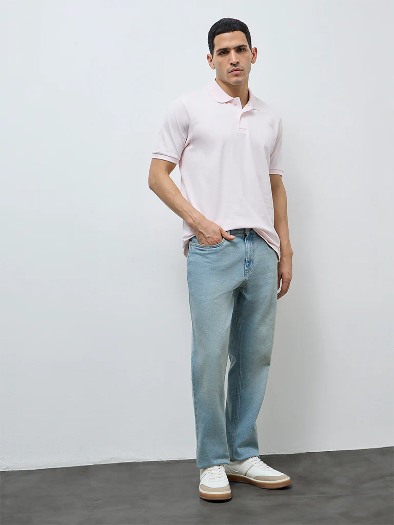 WES Casuals Light Pink Relaxed-Fit Cotton-Blend Polo T-Shirt - Image 3