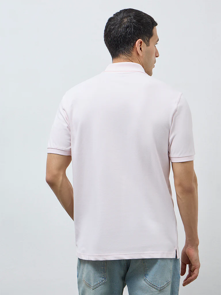 WES Casuals Light Pink Relaxed-Fit Cotton-Blend Polo T-Shirt - Image 5