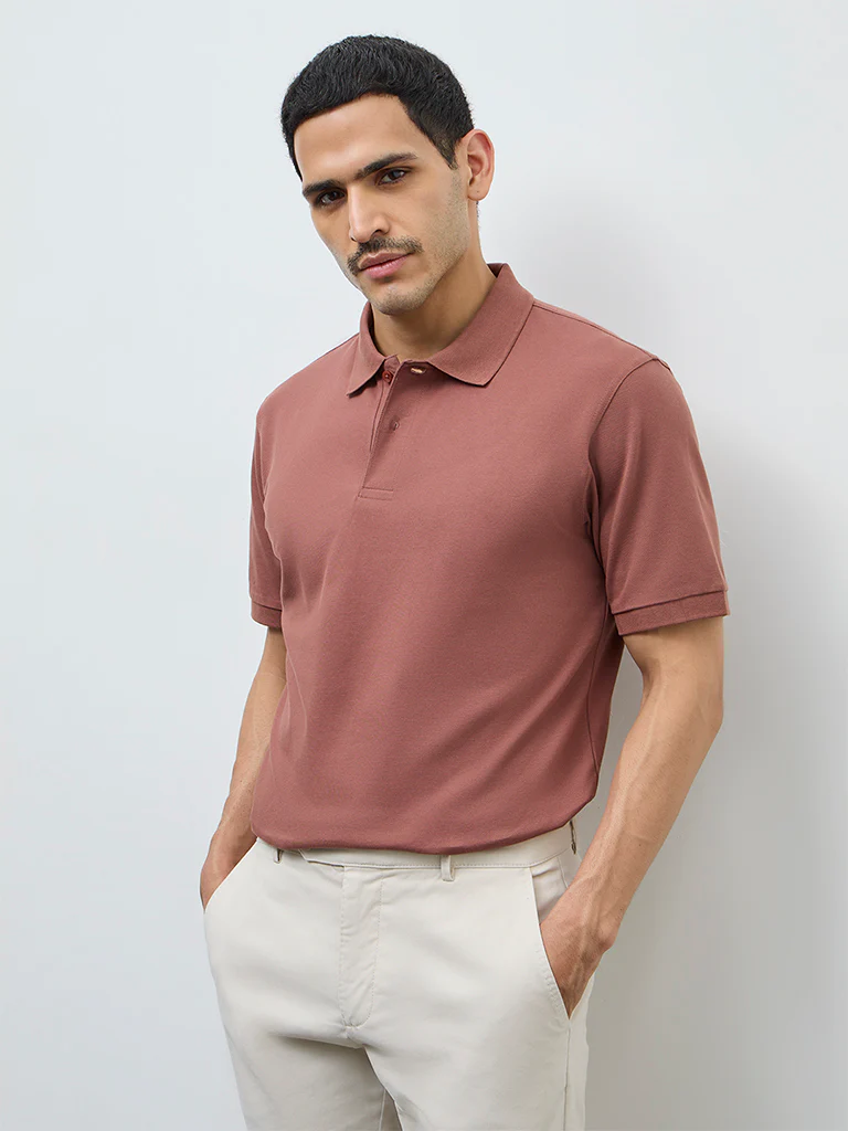 WES Casuals Light Rust Relaxed-Fit Cotton-Blend Polo T-Shirt