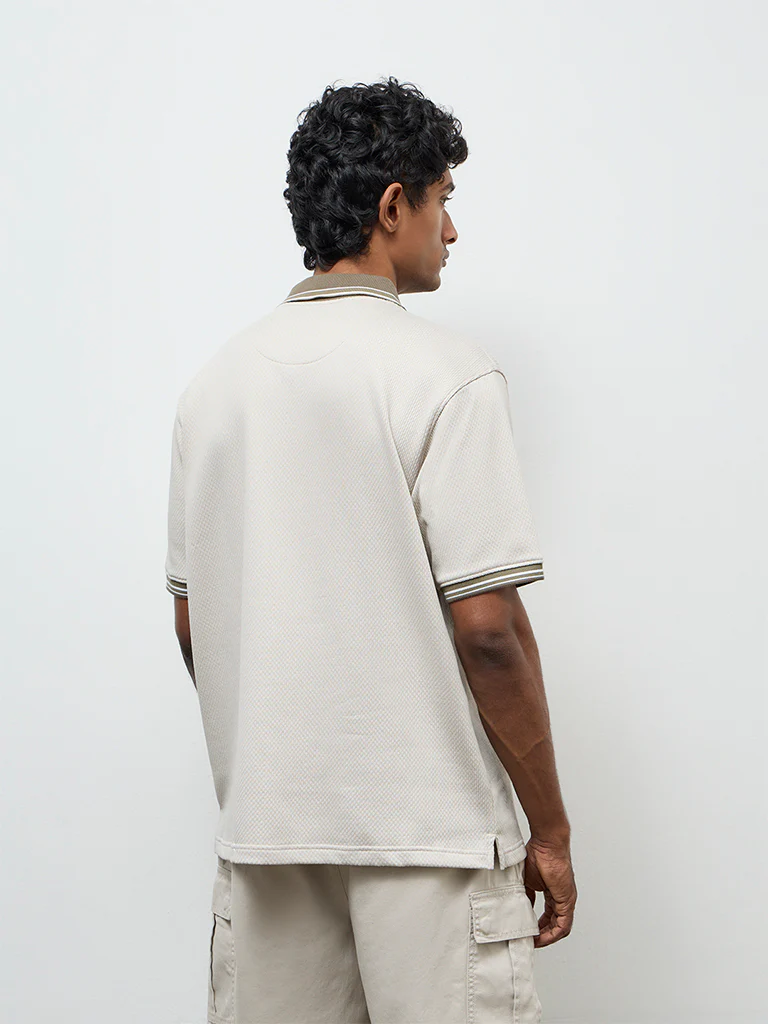 WES Casuals Light Taupe Relaxed-Fit Cotton-Blend Polo T-Shirt - Image 5