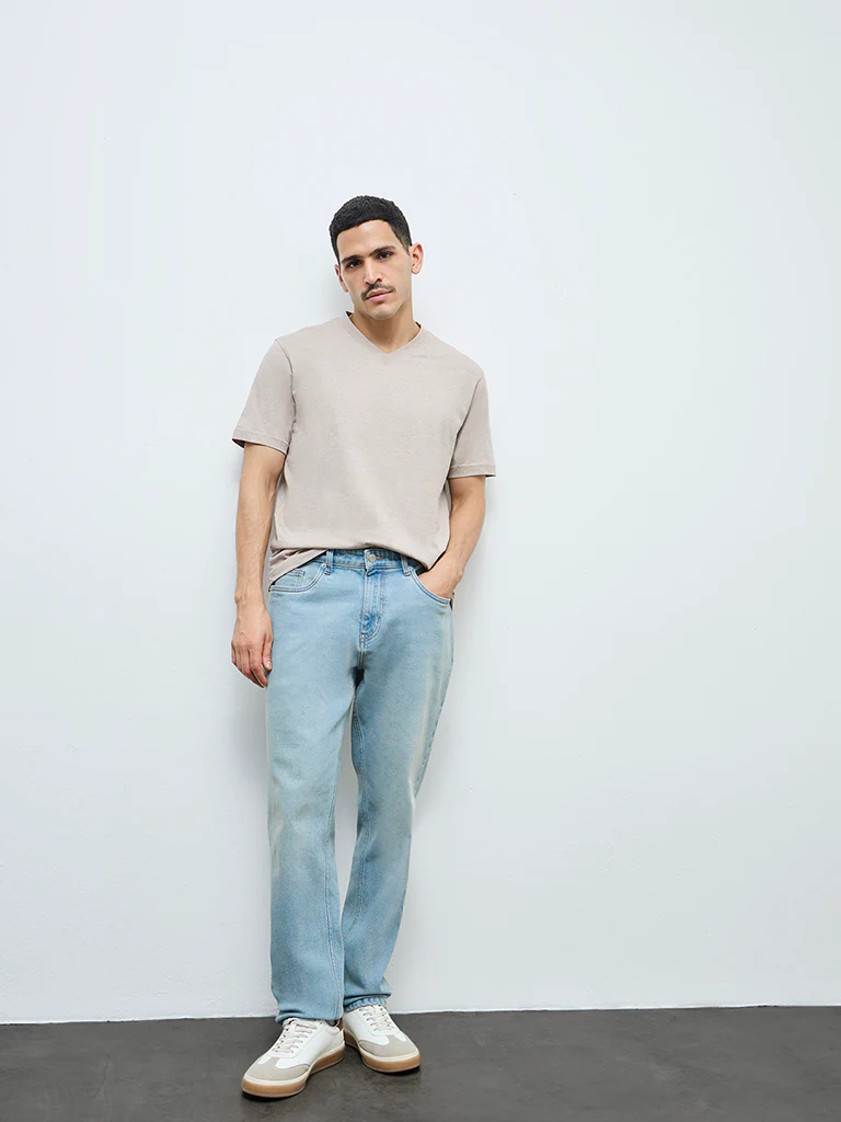WES Casuals Light Taupe Slim-Fit Cotton T-Shirt - Image 3