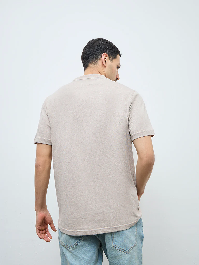 WES Casuals Light Taupe Slim-Fit Cotton T-Shirt - Image 5