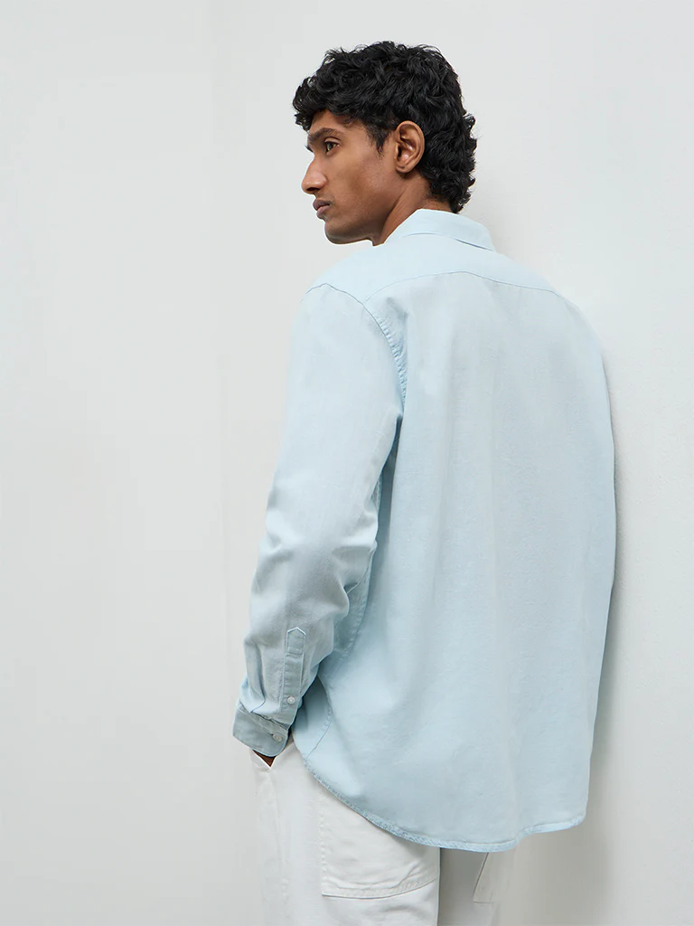 WES Casuals Light Teal Relaxed Fit Cotton-Blend Shirt - Image 5