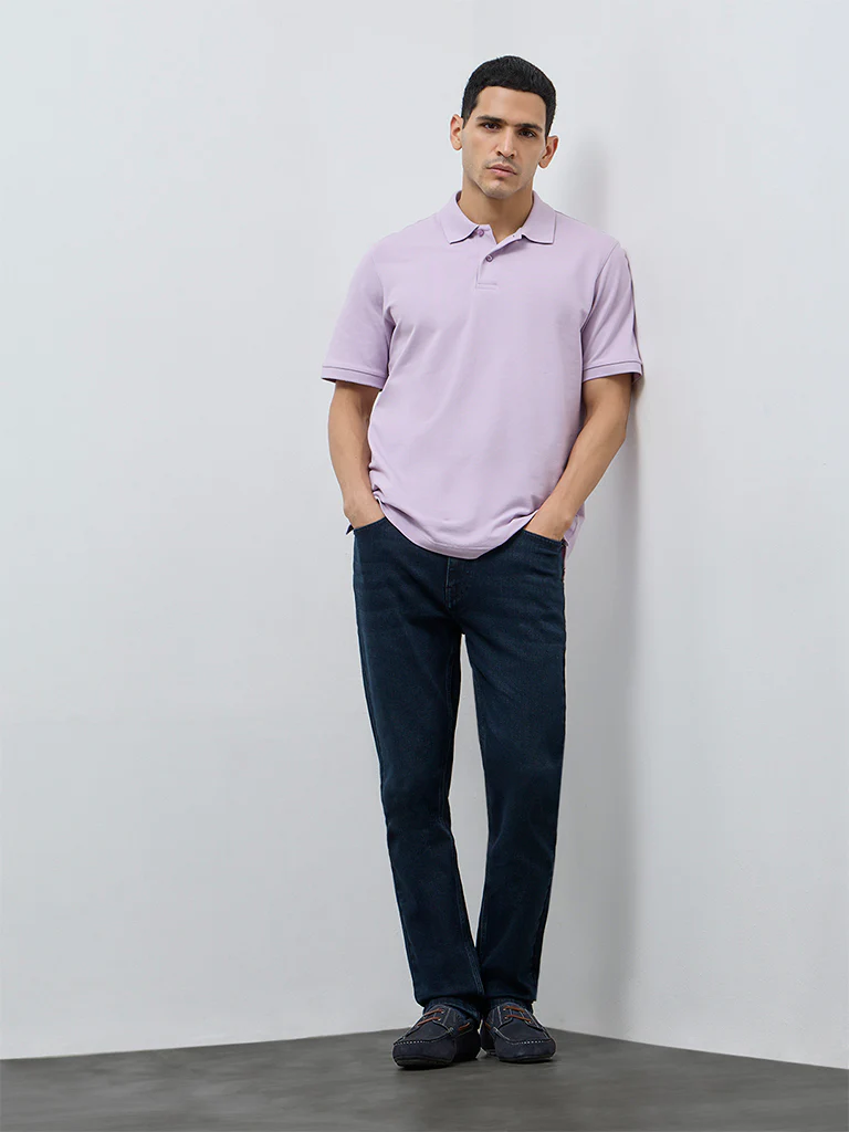 WES Casuals Lilac Relaxed-Fit Cotton-Blend Polo T-Shirt