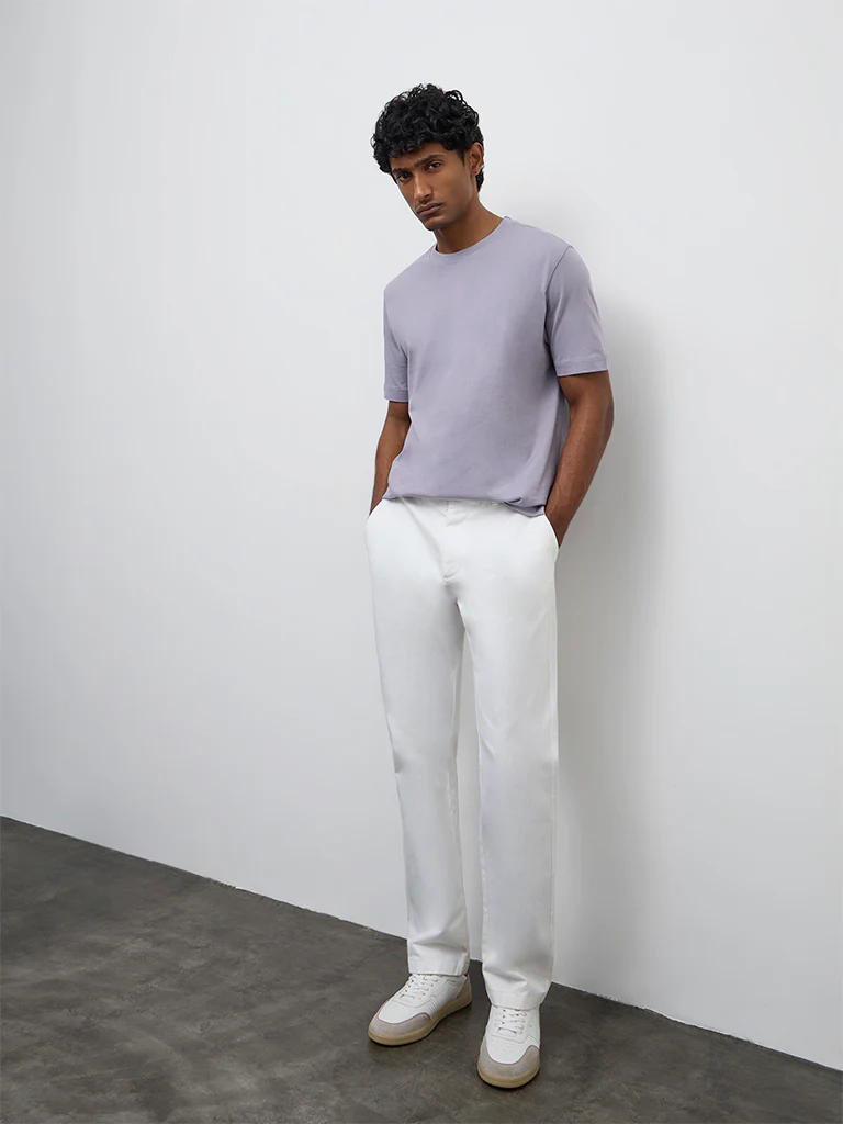 WES Casuals Lilac Slim-Fit Cotton T-Shirt - Image 3