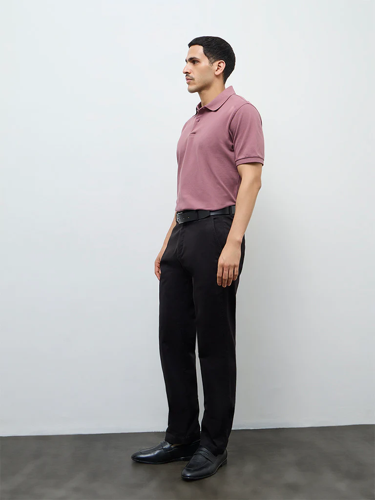 WES Casuals Mauve Relaxed-Fit Cotton-Blend Polo T-Shirt - Image 3