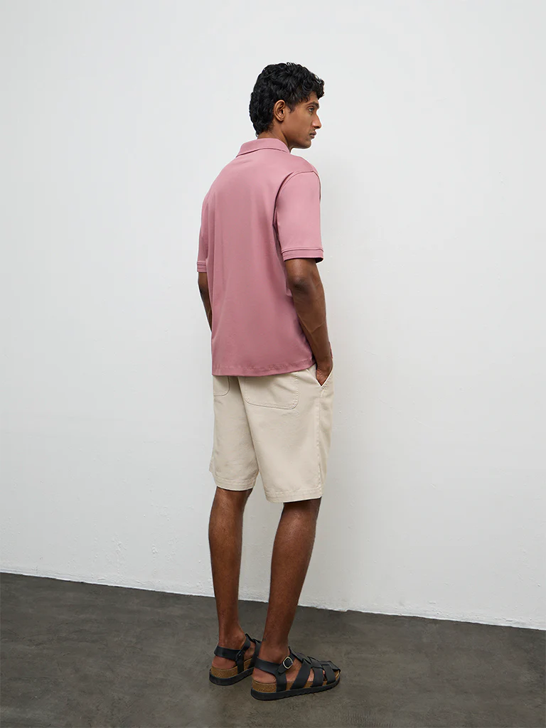 WES Casuals Mauve Relaxed-Fit Cotton Polo T-Shirt - Image 4