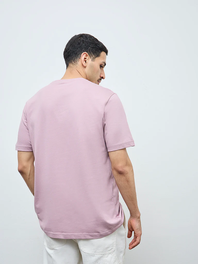 WES Casuals Mauve Solid Slim-Fit Cotton T-Shirt - Image 5