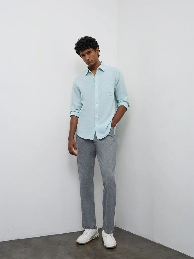 WES Casuals Mint Relaxed-Fit Cotton-Blend Shirt