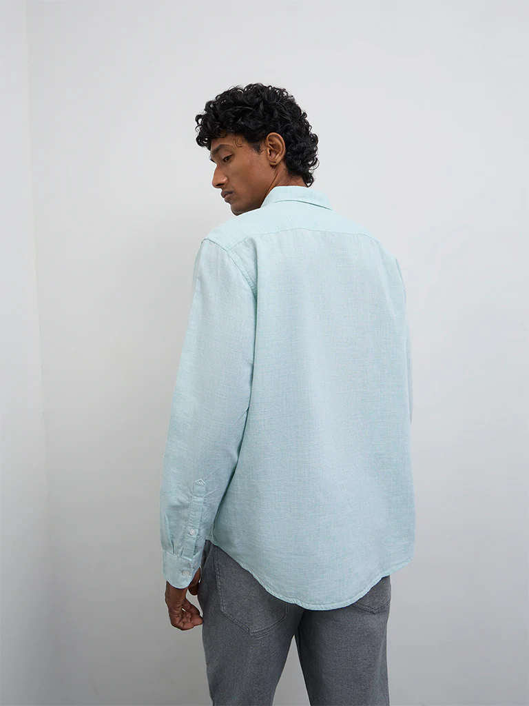 WES Casuals Mint Relaxed-Fit Cotton-Blend Shirt - Image 4