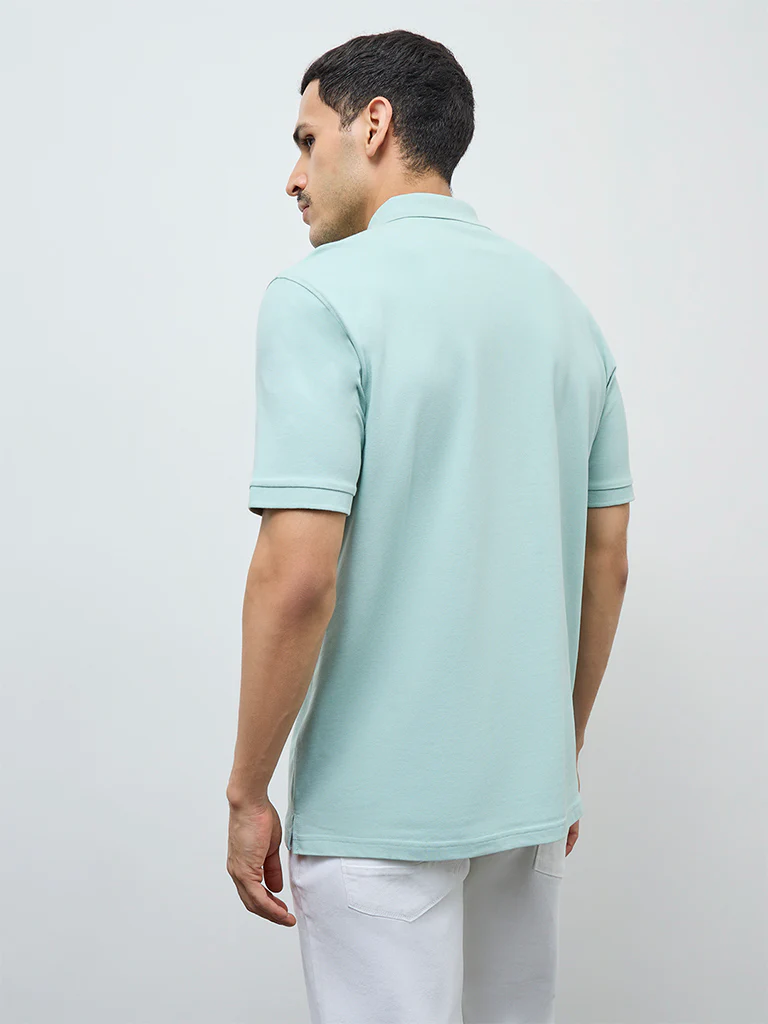 WES Casuals Mint Solid Relaxed-Fit Cotton-Blend Polo T-Shirt - Image 5