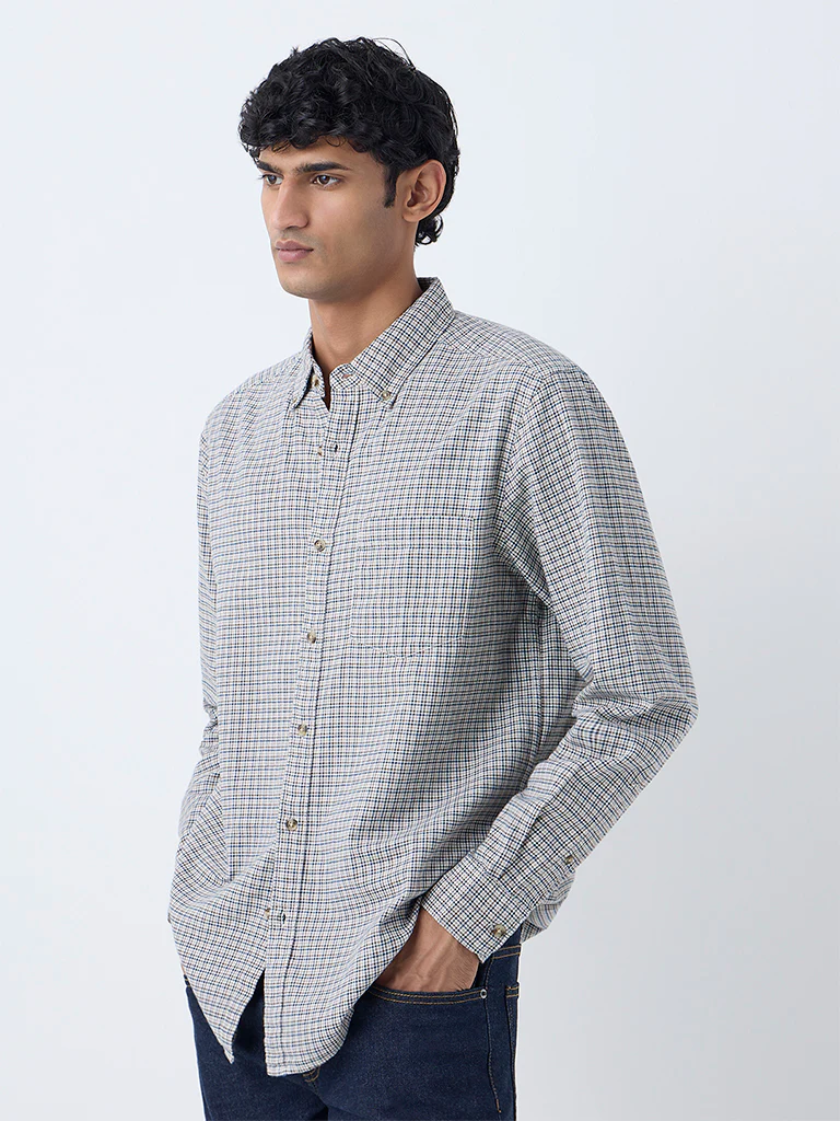 WES Casuals Multicolour Checks Relaxed-Fit Cotton Shirt - Image 2
