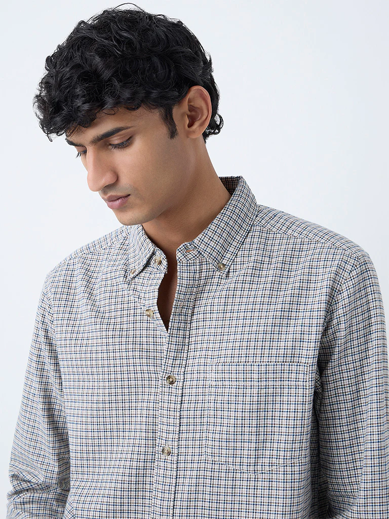 WES Casuals Multicolour Checks Relaxed-Fit Cotton Shirt - Image 3