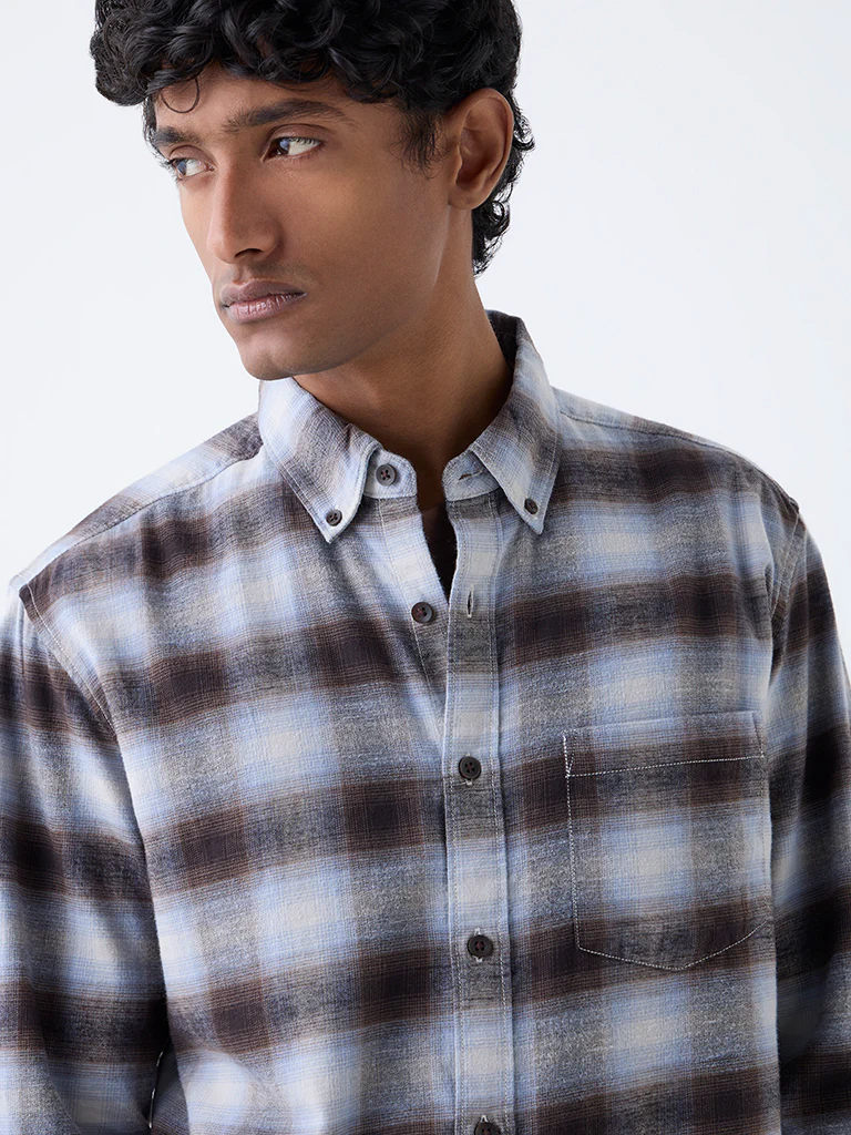 WES Casuals Multicolour Checks Relaxed-Fit Cotton Shirt - Image 3