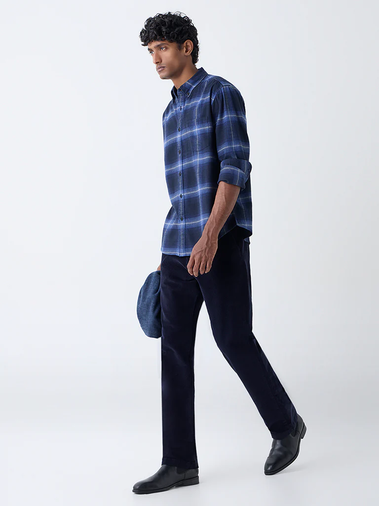 WES Casuals Navy Checkered Relaxed-Fit Cotton Shirt - Image 2