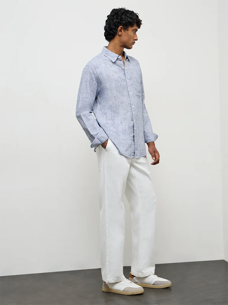 WES Casuals Navy Checks-Textured Relaxed-Fit Cotton-Blend Shirt - Image 2