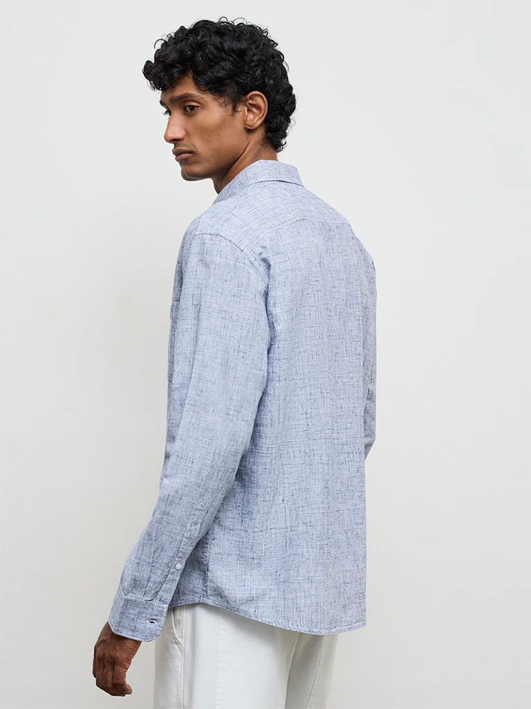 WES Casuals Navy Checks-Textured Relaxed-Fit Cotton-Blend Shirt - Image 4