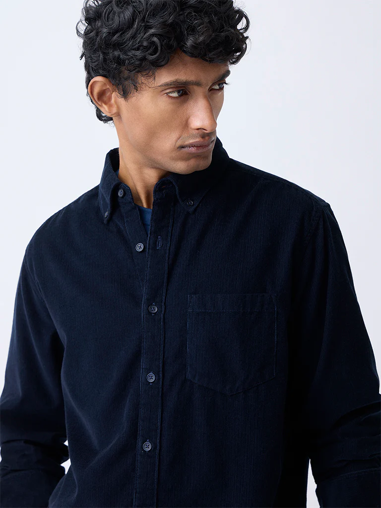 WES Casuals Navy Corduroy Relaxed-Fit Cotton Shirt - Image 4