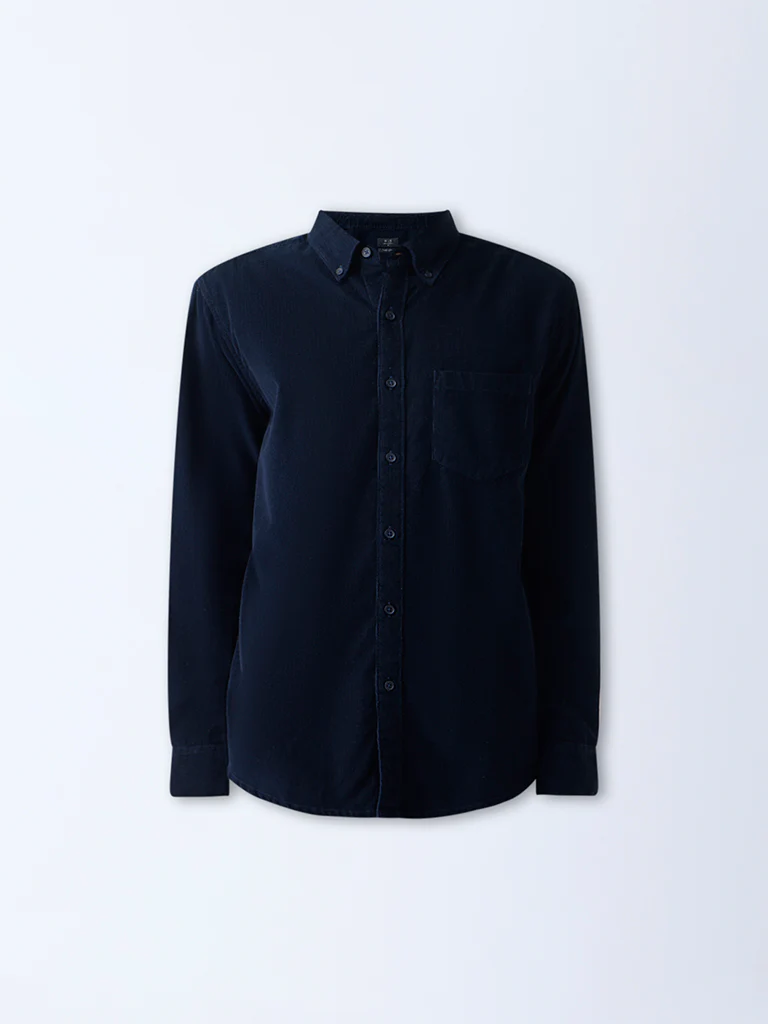 WES Casuals Navy Corduroy Relaxed-Fit Cotton Shirt - Image 6