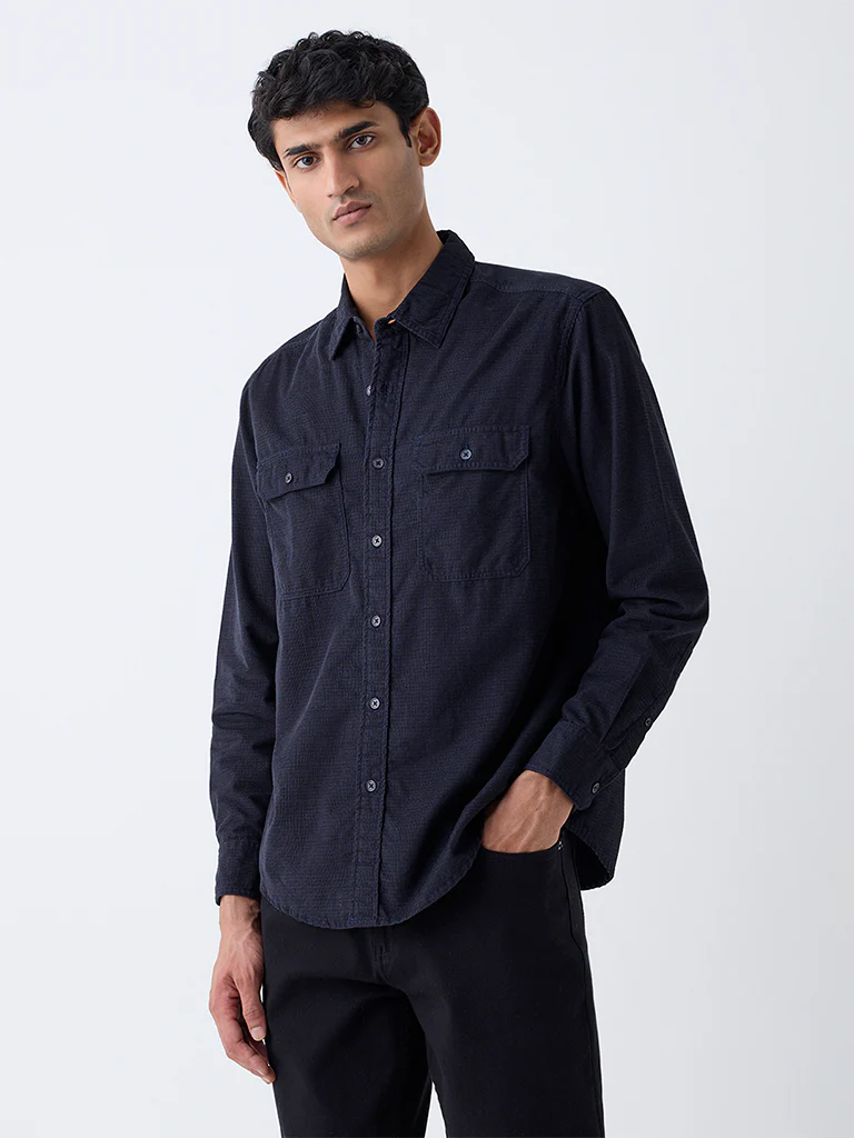 WES Casuals Navy Relaxed-Fit Corduroy Shirt