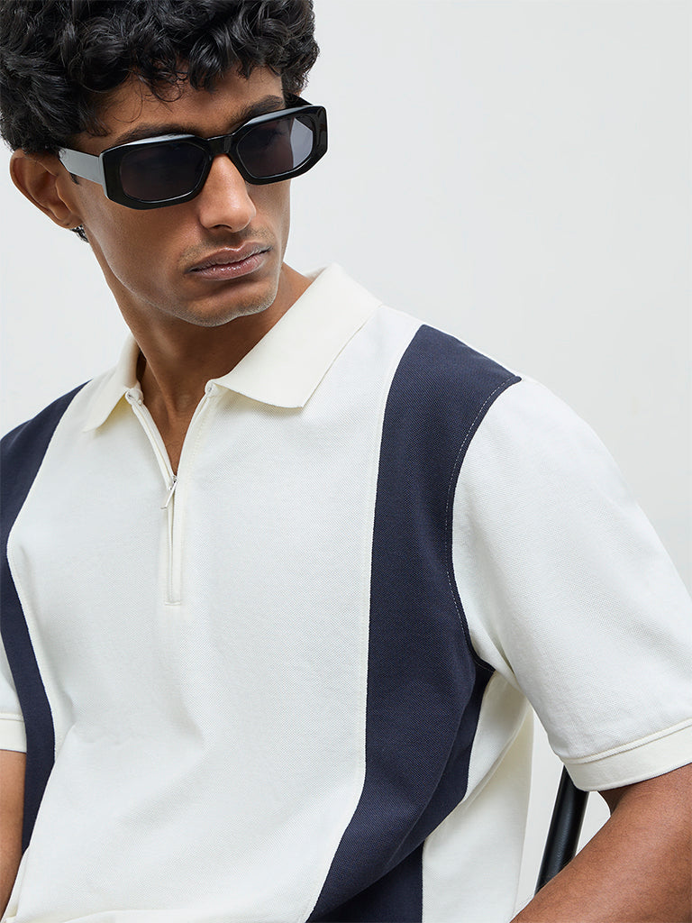 WES Casuals Navy Relaxed-Fit Cotton-Blend Quarter-Zip Polo T-Shirt - Image 4