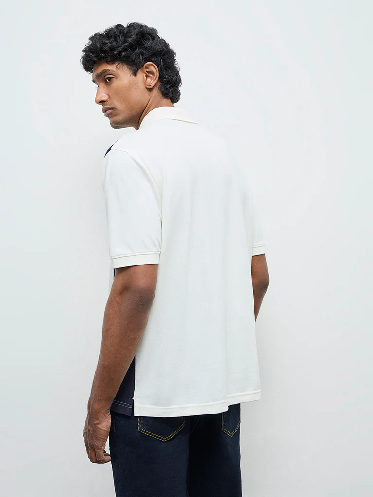WES Casuals Navy Relaxed-Fit Cotton-Blend Quarter-Zip Polo T-Shirt - Image 5